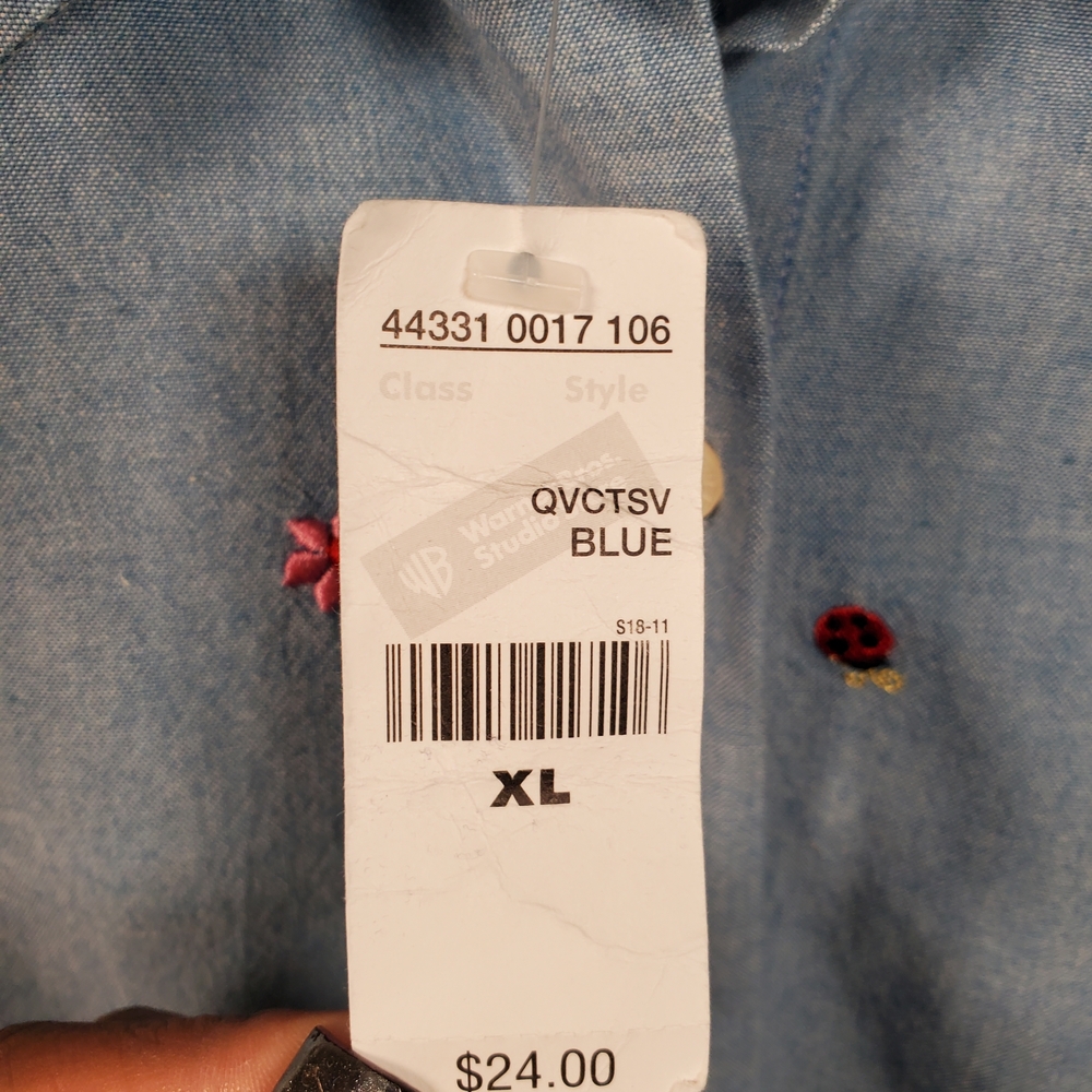 Warner Bros. Light Blue Embroidered Button Down Shirt - Picture 3 of 5